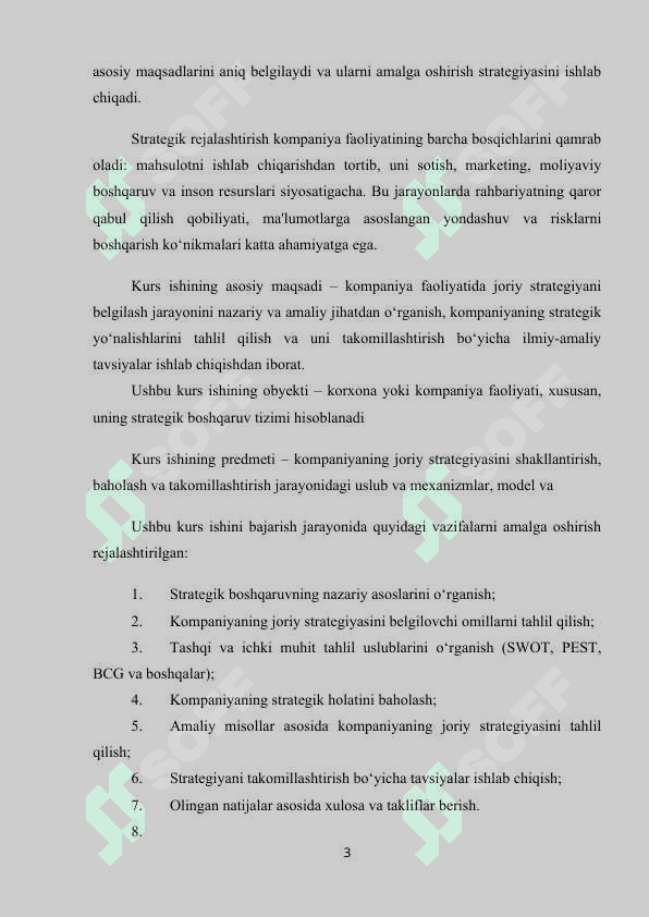Kompaniyaning joriy strategiyasini belgilash 3