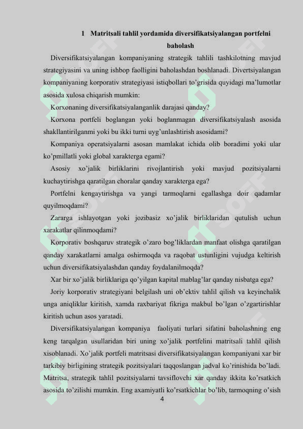 Kompaniyaning joriy strategiyasini belgilash 4
