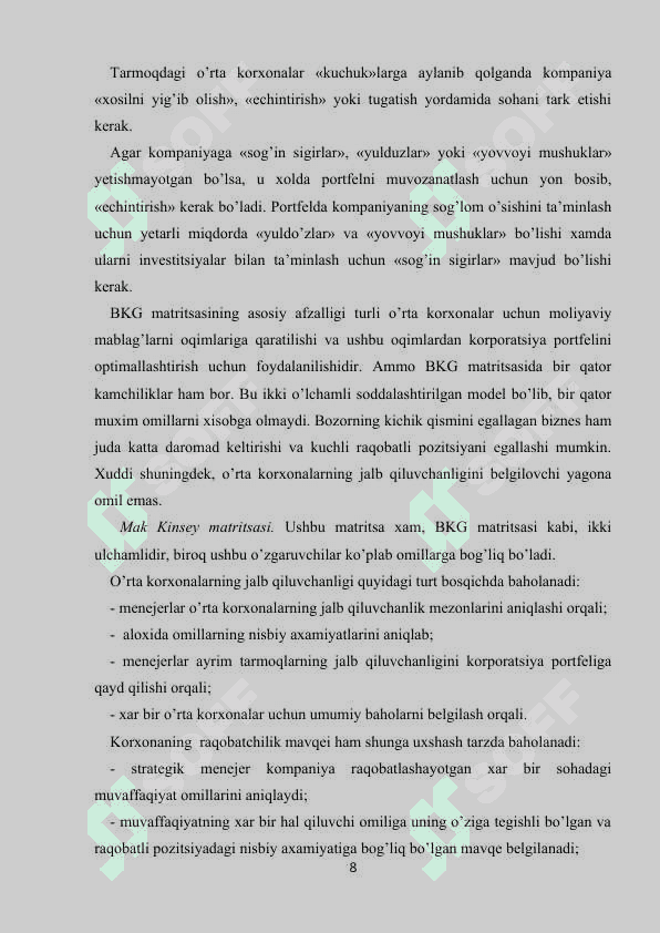 Kompaniyaning joriy strategiyasini belgilash 8