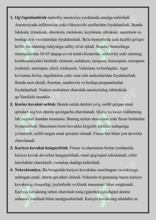 Tish qattiq to‘qimalarini charxlash bosqichlari va tamoyillari. 2