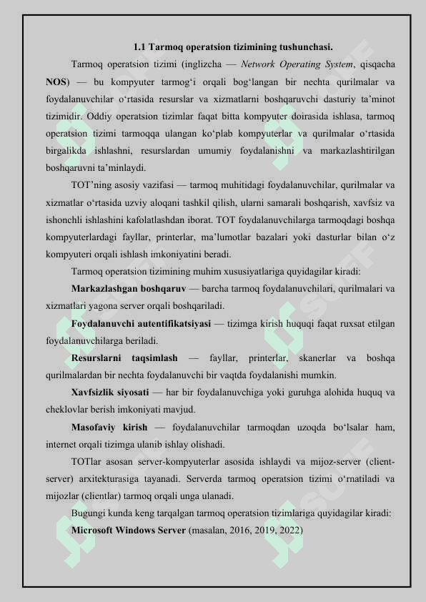 Tarmoq operatsion tizimi va uni sozlash. 6