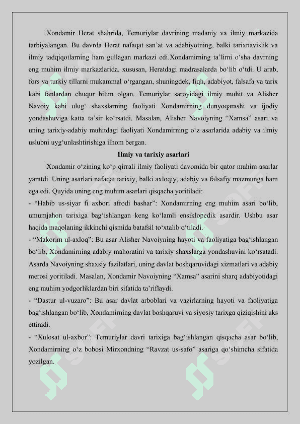 “Xondamir va uning “Habib us – siyar” asari”  25 4