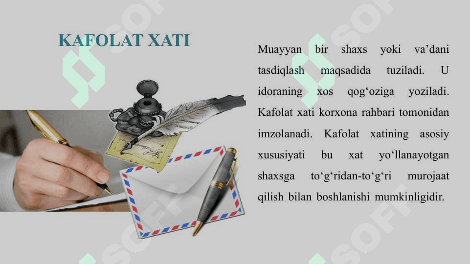 Xizmat yozishmalari...kafolatov xati, tasdiq xati, farmoyish xat, so'rovxati 2