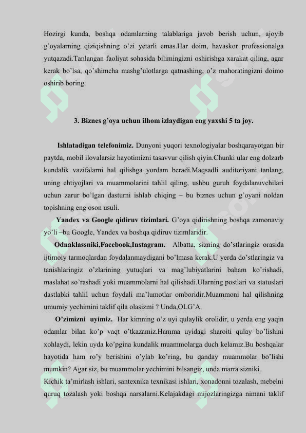 Biznes g’oyalarni shakllantirish. 3