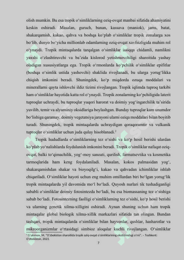 Tropiklarda tarqalgan oziq-ovqat o‘simliklari 7