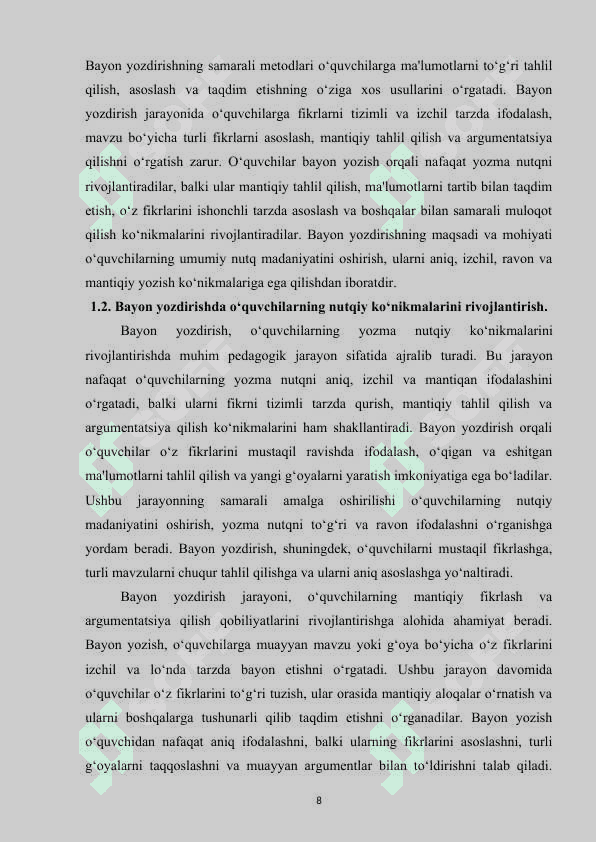 Bayon yozdirish orqali nutqiy ko'nikmalarni rivojlantirish 8