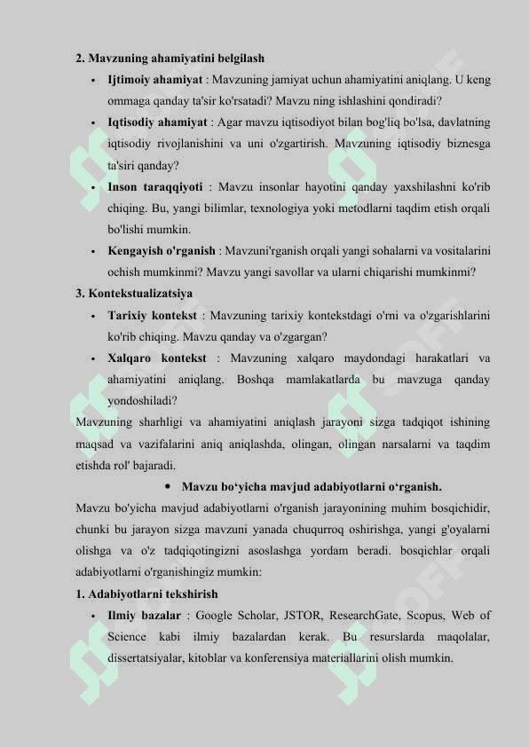 Tadqiqot jarayonini tashkil etish 2