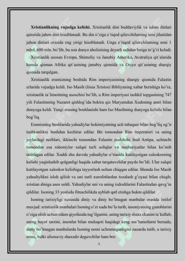 Xristianlikning vujudga kelish mavzusida esse yozish 2