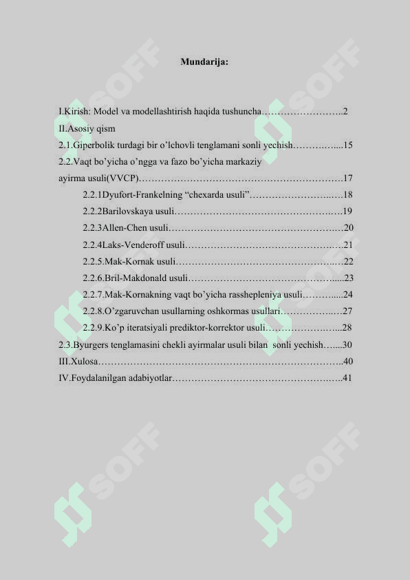 Byurgers tenglamasini chekli ayirmalar usuli bilan sonli yechish..docx 2