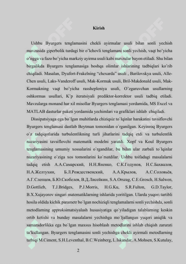 Byurgers tenglamasini chekli ayirmalar usuli bilan sonli yechish..docx 3
