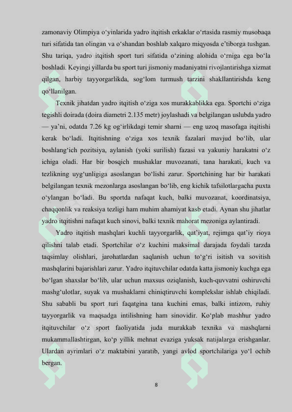 Yadro itqitish texnikasini o‘rgatish. 8