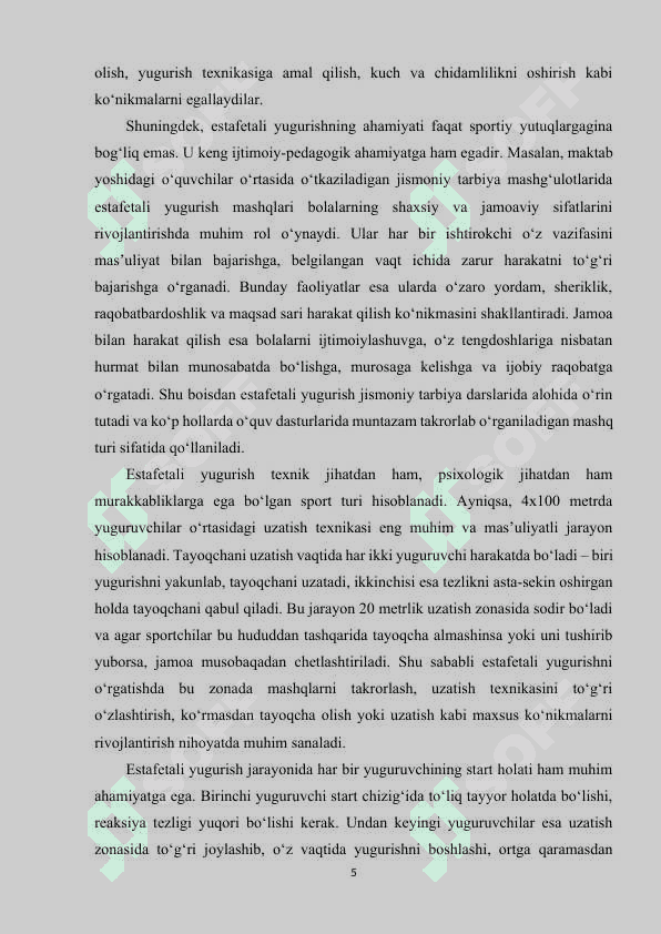 Yengil atletika estafeta yugurish turlari haqida 5