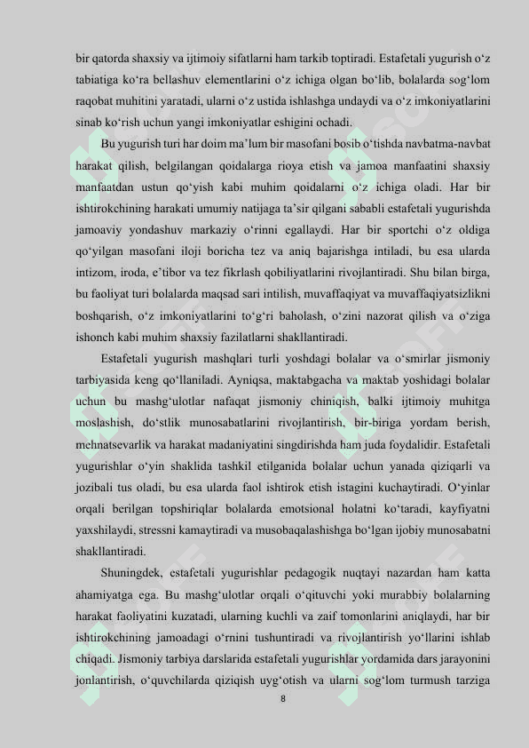 Yengil atletika estafeta yugurish turlari haqida 8