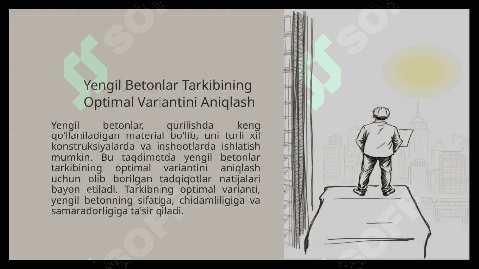 Yengil betonlar tarkibining optimal varianti 2 variant 3