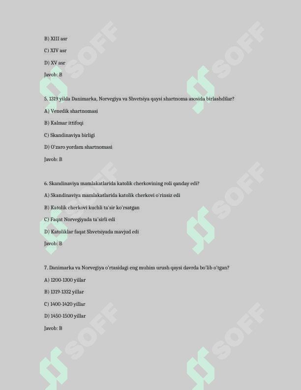Test XI-XV asrlarda Skandinaviya mamlakatlari 2