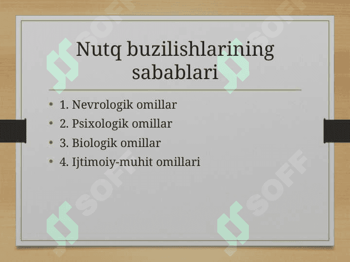 Nutq buzilishlarini tasniflash. Buzilish turlari 5