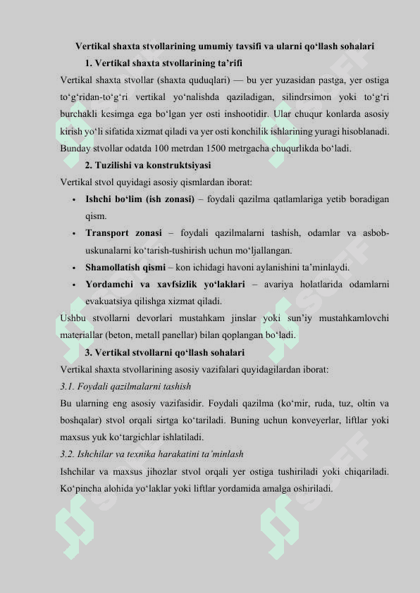 VERTIKAL SHAXTA STVOLLARINI O'TISH JARAYONLARI 3