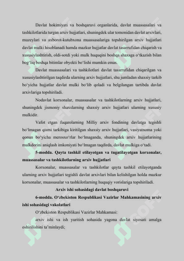 "O’zbekiston arxiv ishi qonunchiligi" Mustaqil ish 6