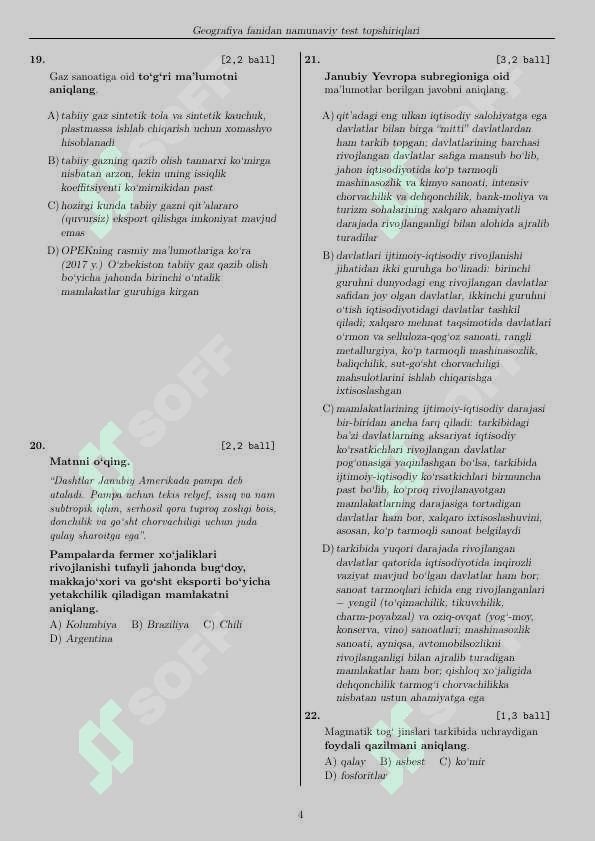 Geografiya fanidan namunaviy test savollari 4