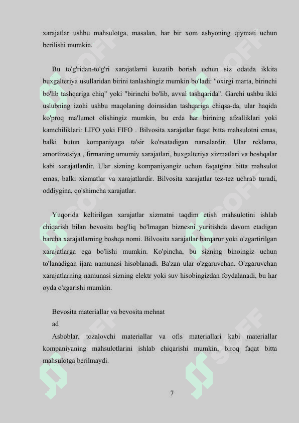Bilvosita xarajatlar hisobi. 7
