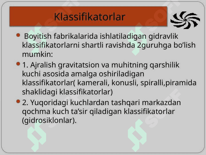 Mineral zarrachalarni sinflarga ajratish jarayoni va dastgohlari 6
