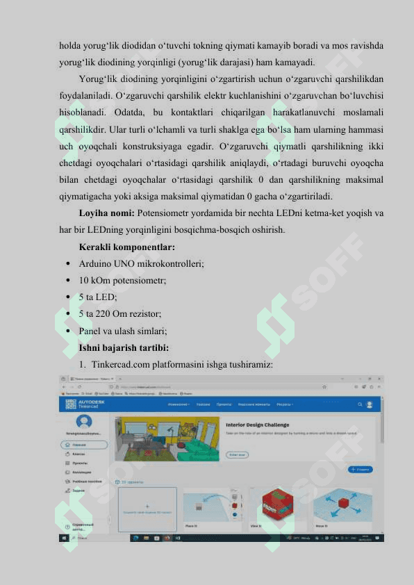Potensiometr. Arduino orqali yorug‘lik diodining yorug‘lik darajasini o‘zgartirish va ularning sonini o‘zgartirish. 3