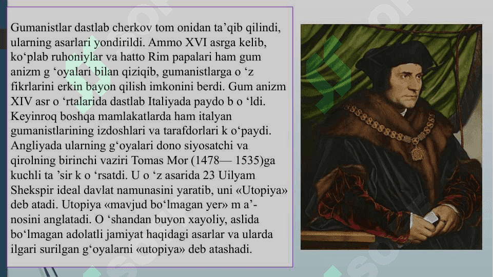 XVI-XVII asrning birinchi yarmida Yevropada yashagan madaniyat vakillari”  mavzusi bo‘yicha ma’lumotnoma tayyorlash. 2