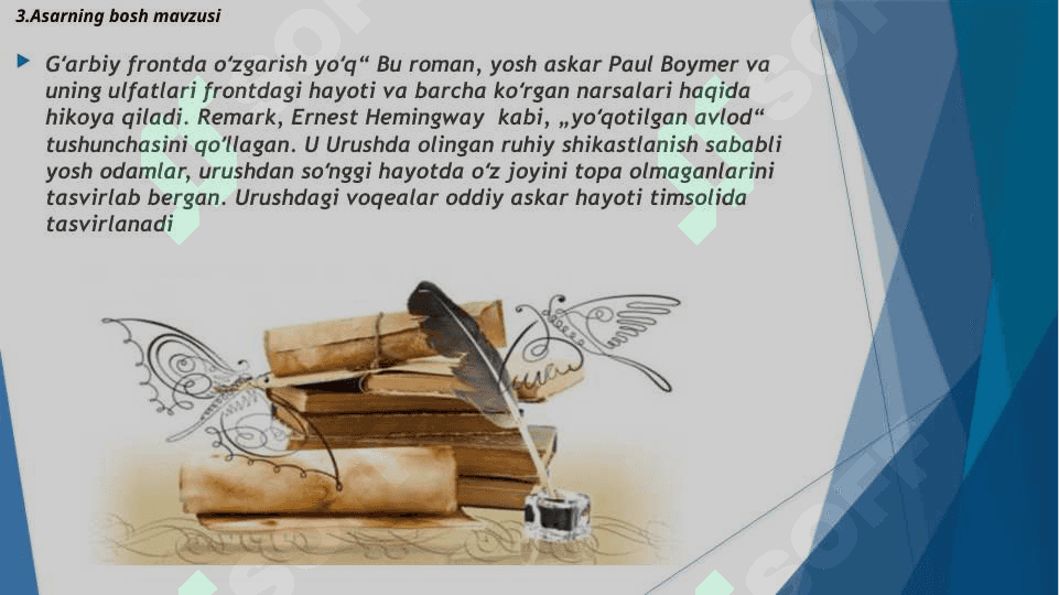 Gʻarbiy frontda oʻzgarish yoʻq asari tahlili 3