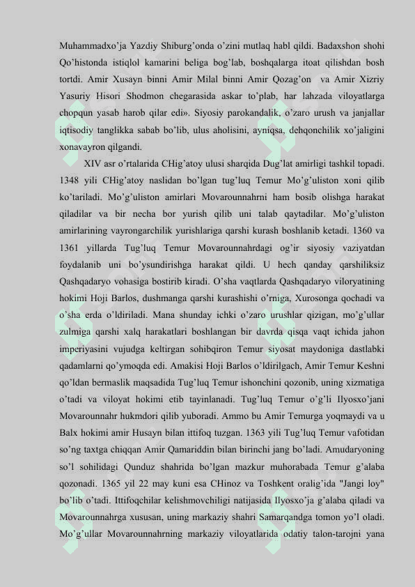 Amir Temur  davlatining vujudga kelishidagi tarixiy shart sharoitlar 4