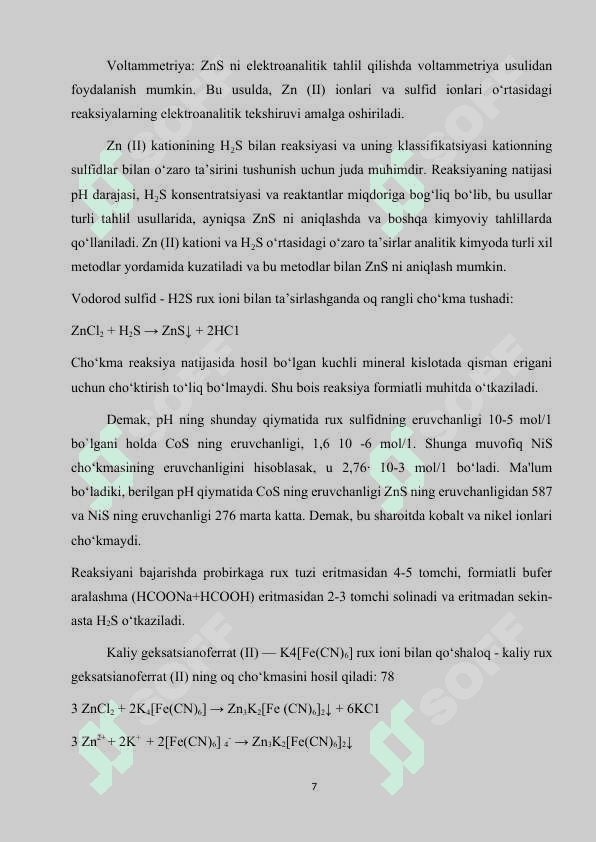 Rux (II) kationing analitik kimyosi 7
