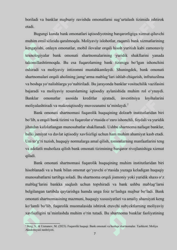 BANK OMONATI SHARTNOMASI TUSHUNCHASI VA HUQUQIY BELGILARI 7