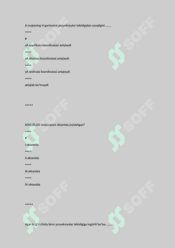 Muhandislik Grafikasidan Testlar (x variant) 8