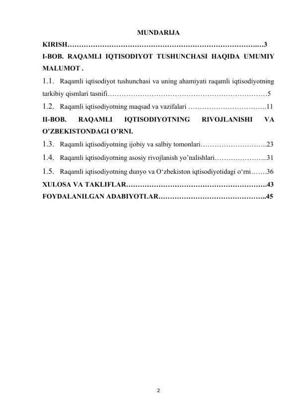 Raqamli iqtisodiyotning asosiy tushunchalari, maqsadi va vazifalari