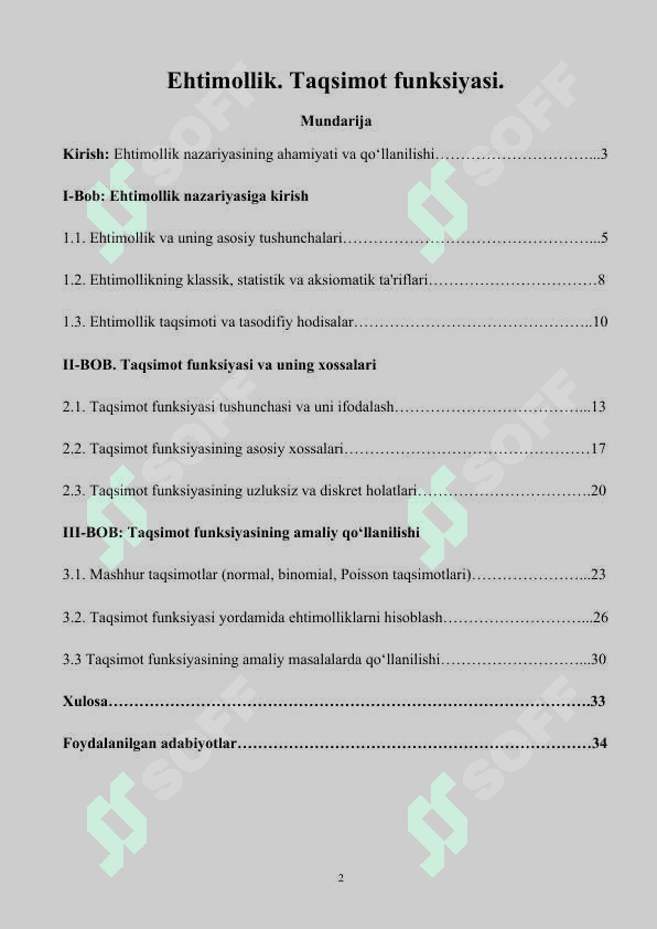 Ehtimollik. Taqsimot funksiyasi. 2