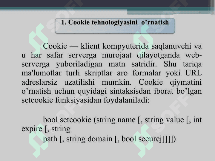 Cookie, seans, FTP va e-mail tehnologiyalari. 3