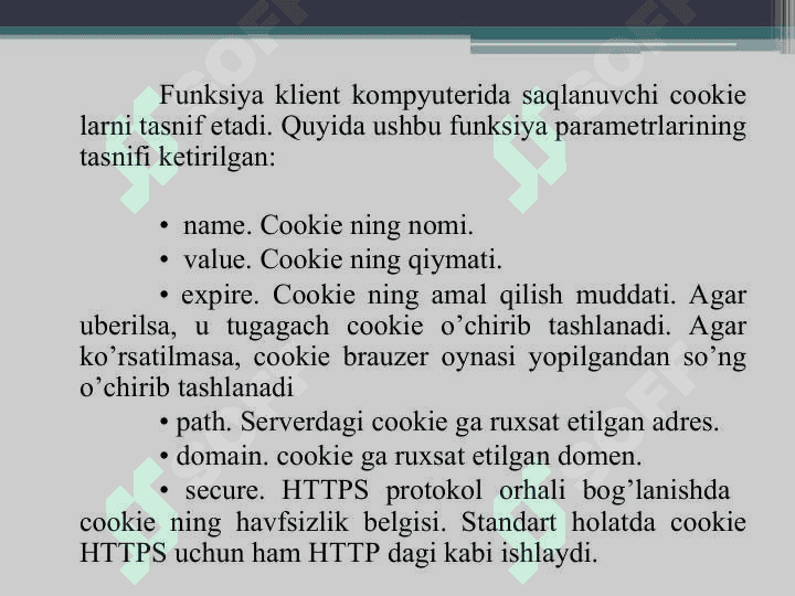 Cookie, seans, FTP va e-mail tehnologiyalari. 4