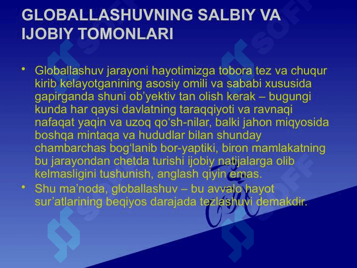 BARQAROR TARAQQIYOTNI TA'MINLASHDA GLOBALLASHUVNING IJOBIY VA SALBIY OQIBATLARI 3