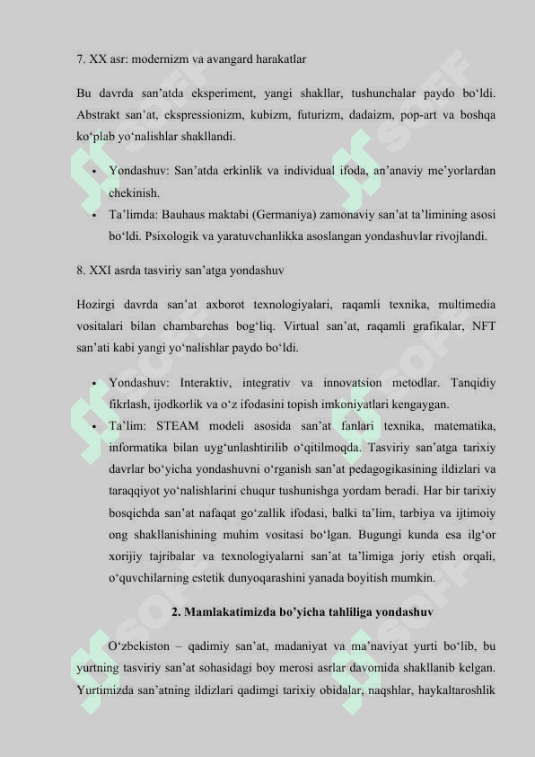 Chet ellarda tasviriy san'atni o'qitish tarixi. 6