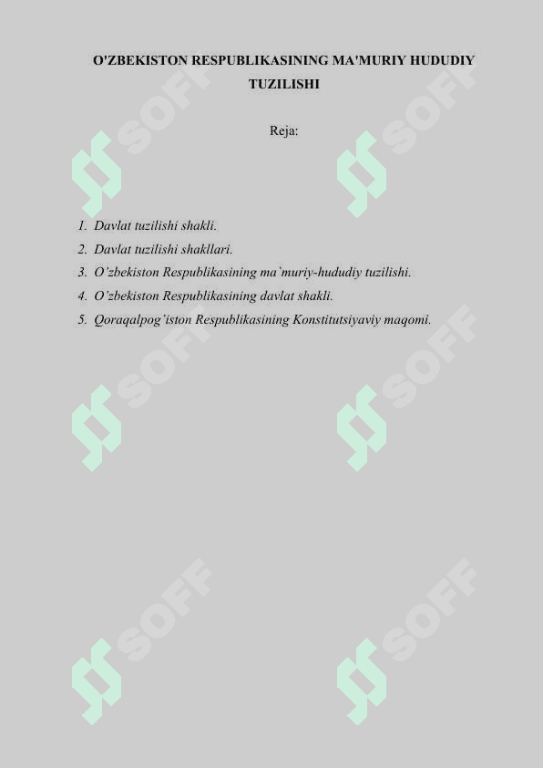 O'ZBEKISTON RESPUBLIKASINING MA'MURIY HUDUDIY TUZILISHI 2