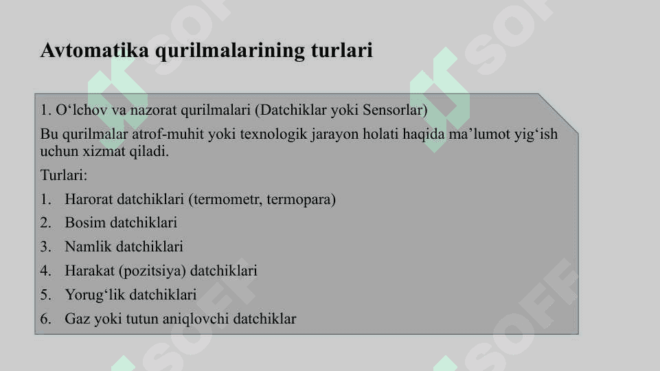 "Avtomatika qurilmalarining qo‘llanish sohalari va turlari" 4