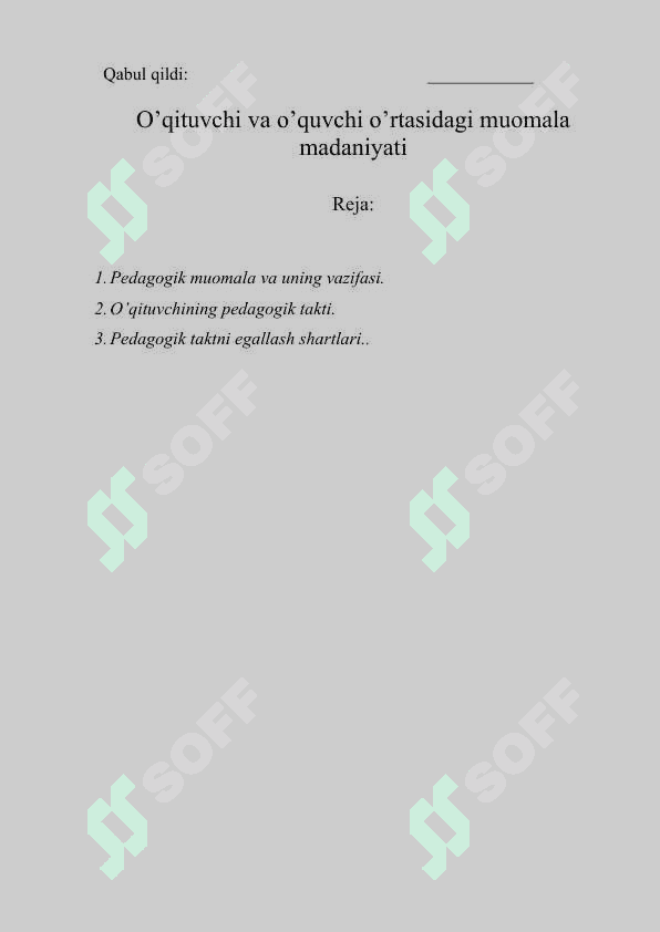 O’qituvchi va o’quvchi o’rtasidagi muomala madaniyati 2