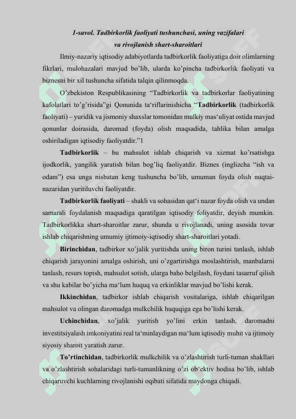 Tadbirkorlik kapitali va uning aylanishi. 2