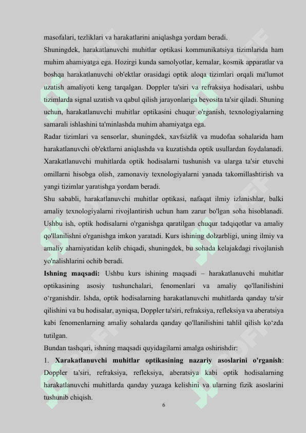 Xarakatlanuvchi muhitlar optikasi 6