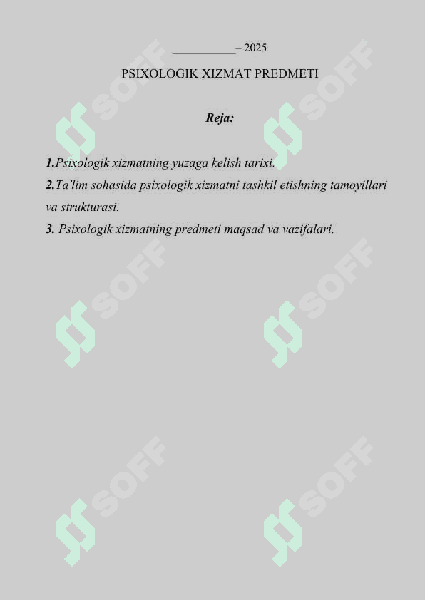 PSIXOLOGIK XIZMAT PREDMETI 2