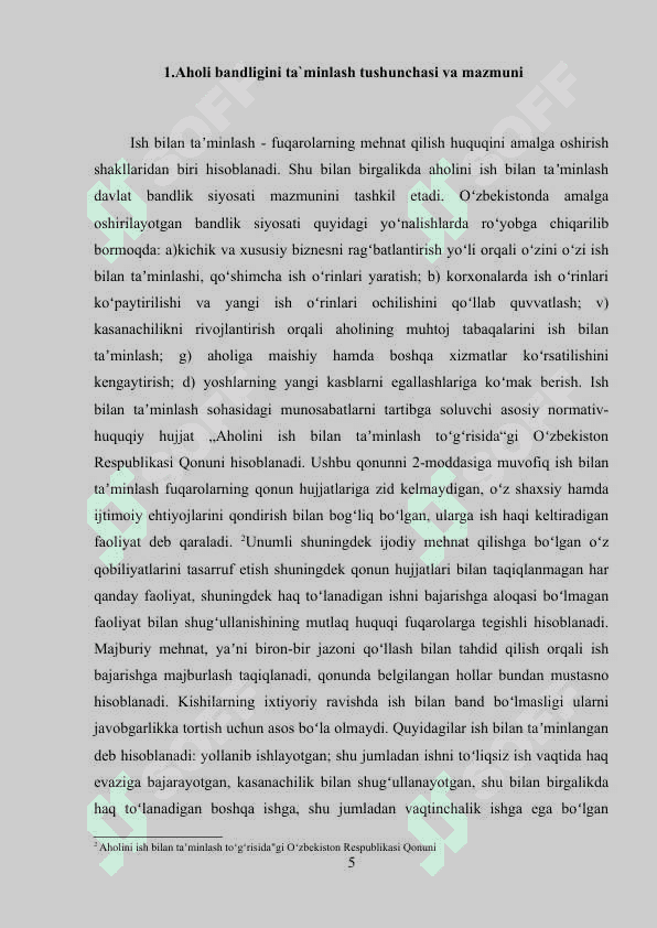 QISHLOQ JOYLARDA MEHNAT BOZORINI DAVLAT TOMONIDAN TARTIBGA SOLISH VA AHOLI BANDLIGINI TA’MINLASH MEXANIZMINI TAKOMILLASHTIRISH 5