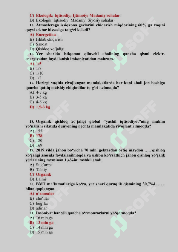 yashil Iqtisodiyot yakuniy test javoblari ( ba'za) 3