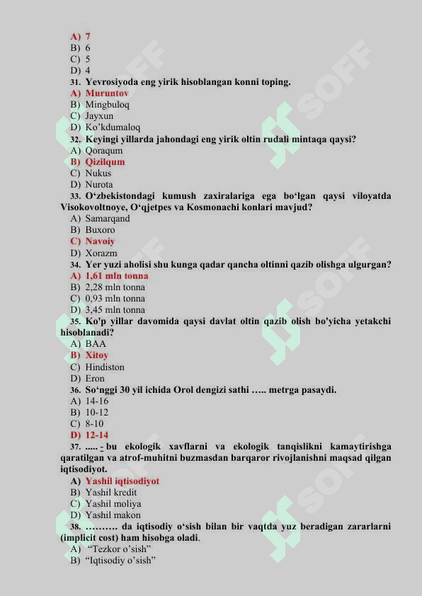 yashil Iqtisodiyot yakuniy test javoblari ( ba'za) 5