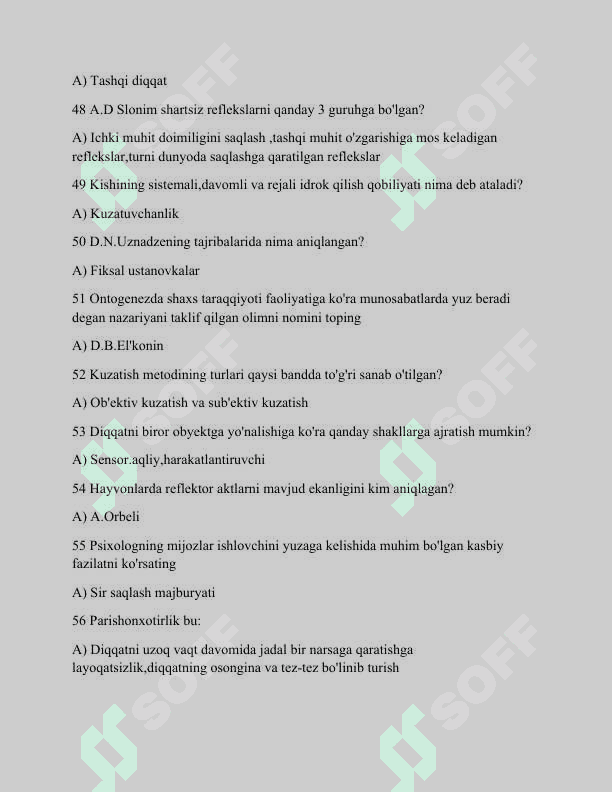 PSIXOLOGIYA Yakuniy Javoblari 6