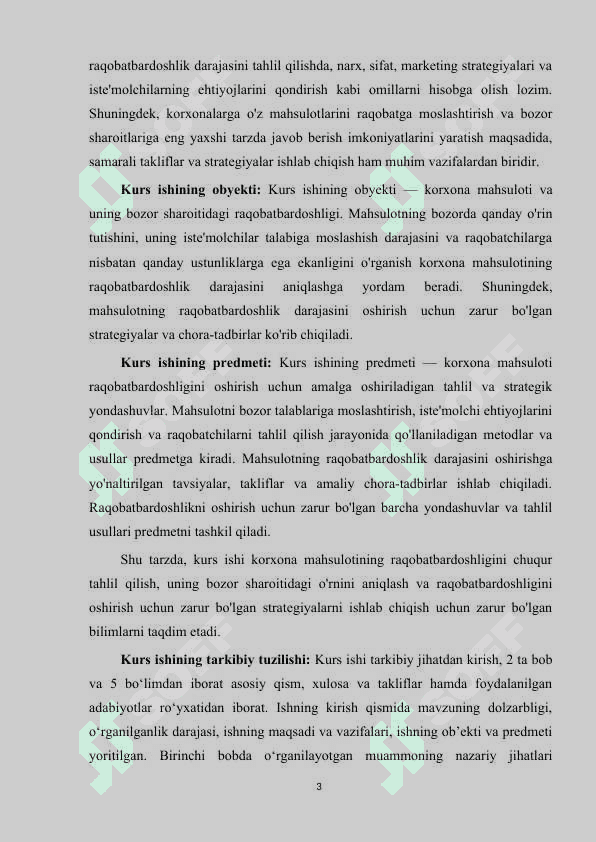 Korxona mahsulotining raqobatdoshligi tahlil 3