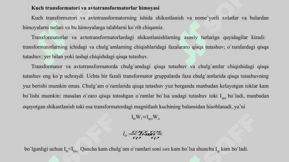 O‘zgaruvchan tok transformatorlari va avtotransformatorlarini himoyalash 2